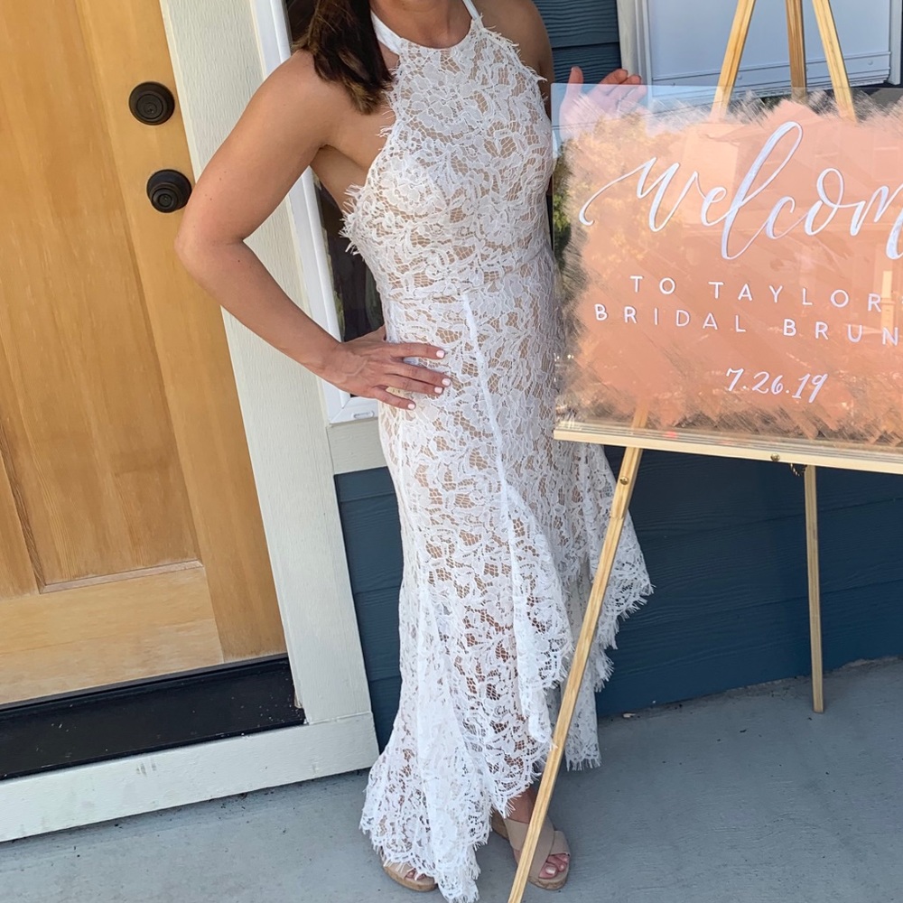 White lace high-low dress